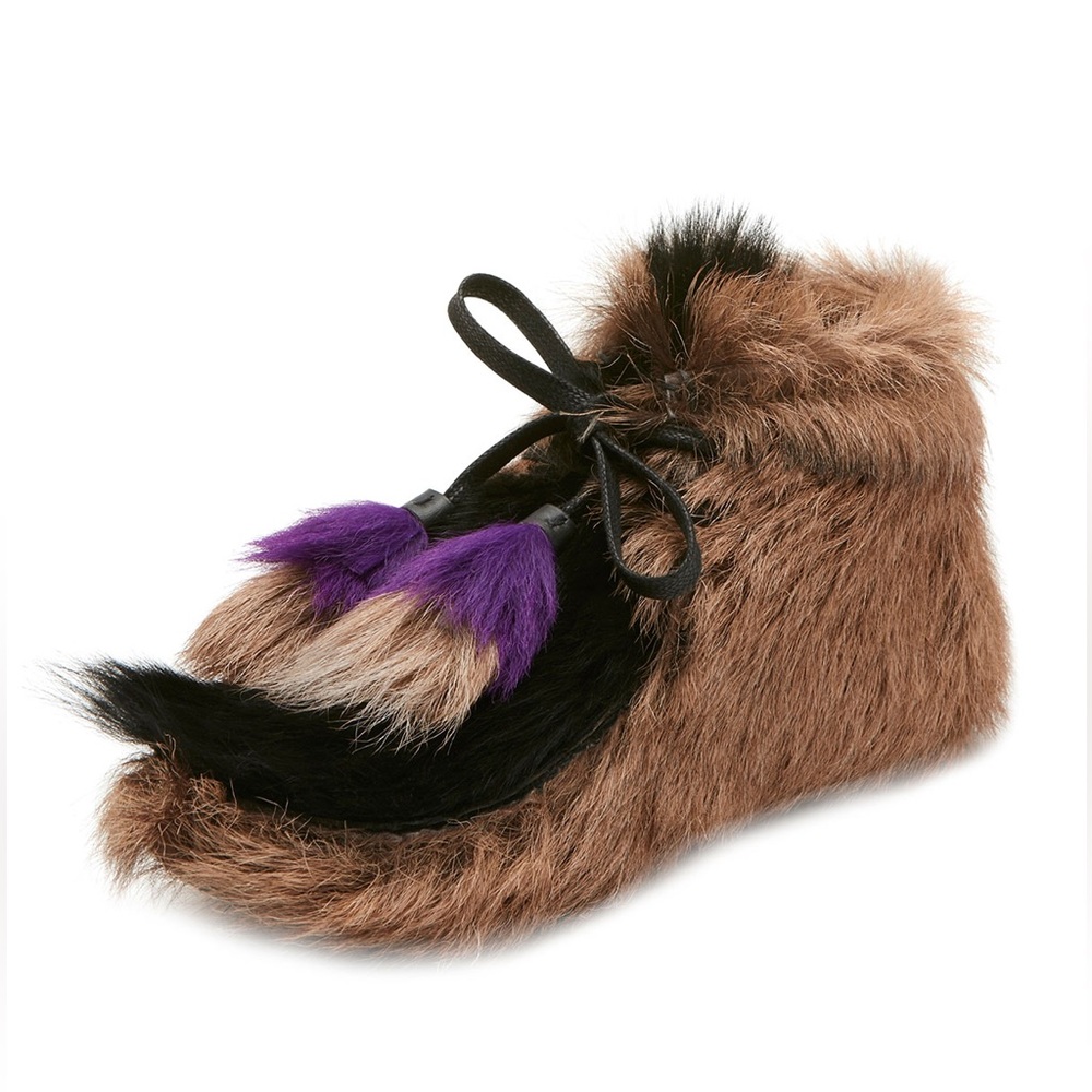 Prada Fur Tassel Self-Tie Boot Size 37